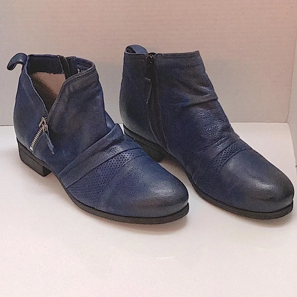 Miz Mooz Navy Leather Ankle Booties